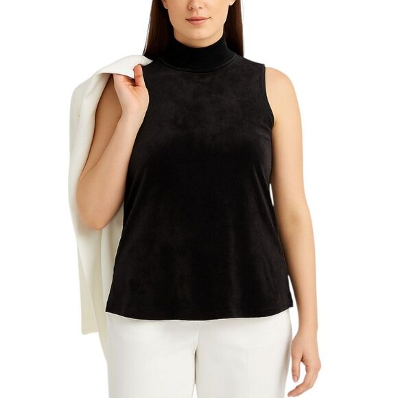 NEW Theory Large Black Luxe Velvetcore Tank  Velour Sleeveless Mock Neck Top - Picture 1 of 15